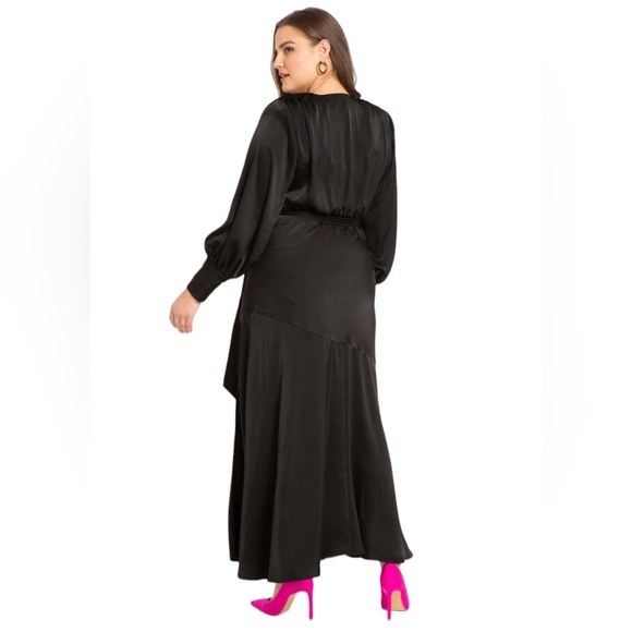 Eloquii Black satin wrap maxi dress plus size - Picture 2 of 5